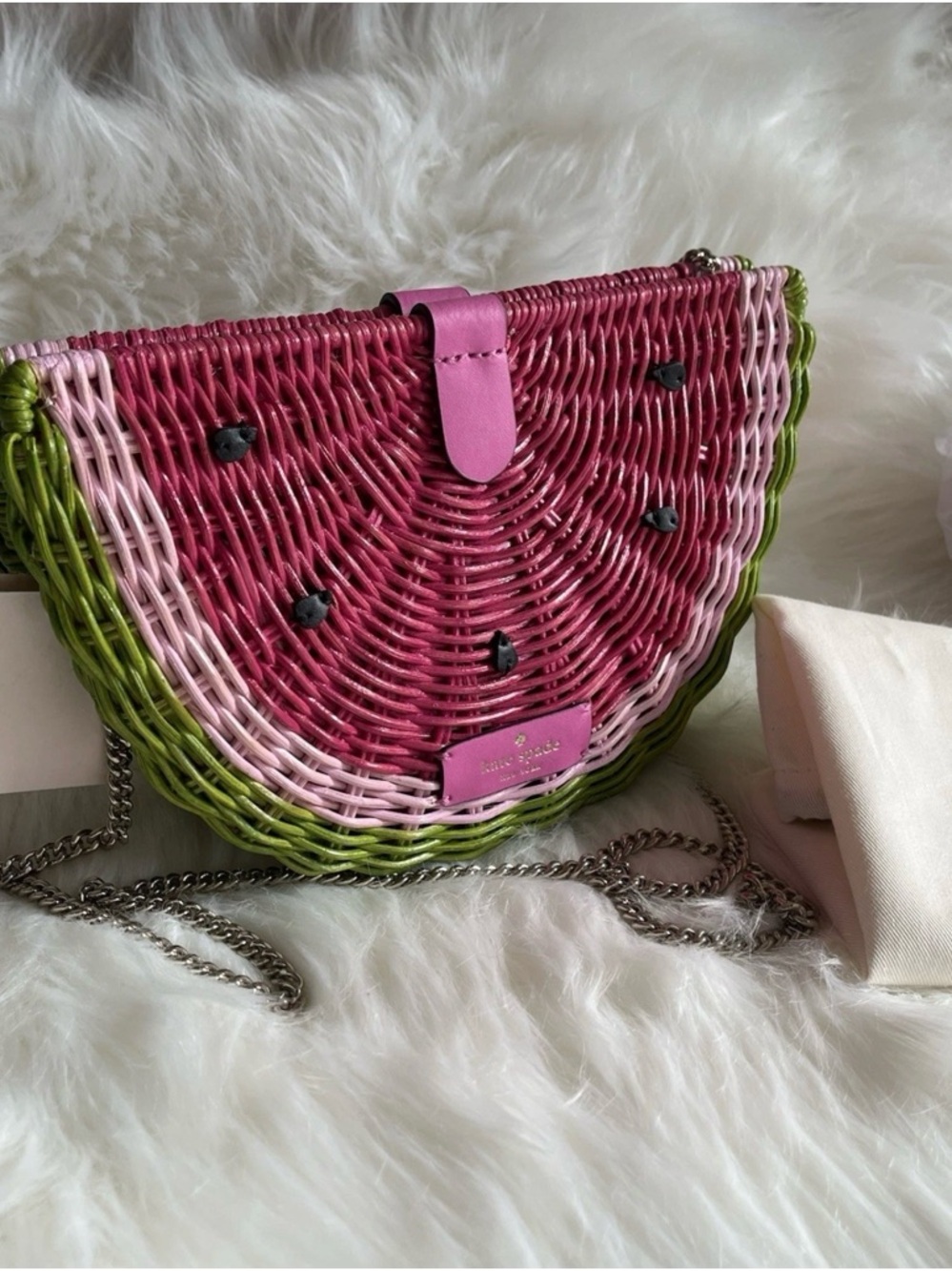Kate Spade New York Picnic Perfect Watermelon Crossbody Wicker leather bag purse - Picture 9 of 9